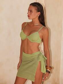 Swim Chiccia Women's Summer Vacation Beach Tight Fit Spaghetti Strap Bikini Set - Green - View 1