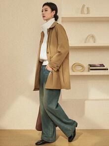 Dazy-Less 女士休闲皮夹克风衣，中长款，常规版型，适合秋冬季节，商务休闲女装外套 - 卡其色 - 查看 4