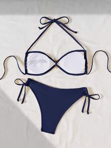 Swim Chiccia Bộ bikini vải dệt họa tiết với khóa kim loại - Màu xanh lam - Xem 7