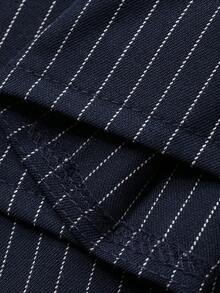 Dazy Plus 时尚条纹翻领长袖紧身短款开衫衬衫，春夏款 - 藏蓝色 - 查看 7