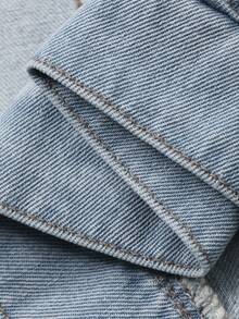 Livesso Women's Stand Collar Long Belted Casual Denim Jacket And Coat - Light Wash - View 6