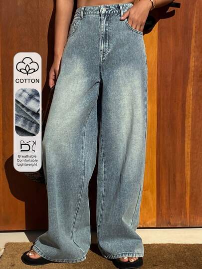 Livesso Women's Vintage Washed Loose Casual Straight Leg Jeans, Suitable For Autumn, Spring, Summer