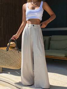 DAZY Women's Elegant Loose Wide Leg Pants, Solid Color, Suitable For Spring And Autumn - Apricot - View 3