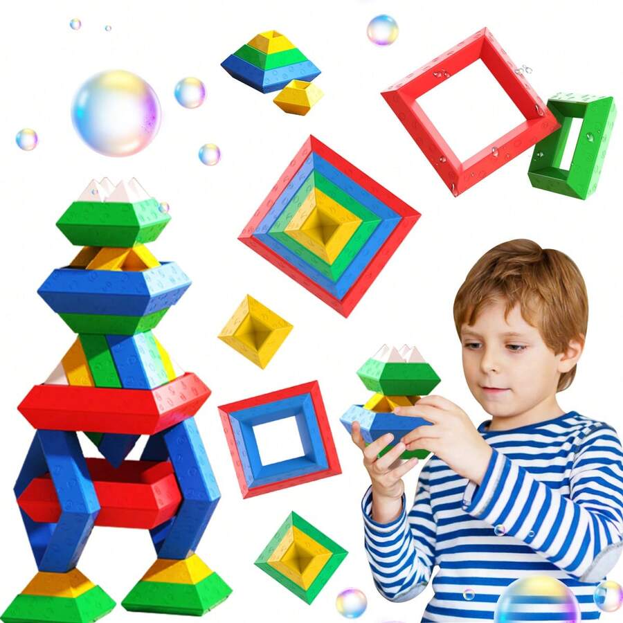 MINKOJA - SELECTS Juguetes de bloques de construcción apilables en forma de pirámide STEM, bloques apilables, regalo de Pascua, regalo del Día del Niño, bloques de construcción, juegos de bloques de construcción, aprendizaje en el aula, juguetes para niños, juguetes antiestrés, juguetes de apilamiento para niños - Multicolor - Ver 1
