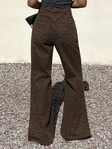 DAZY 女士低腰豹纹休闲哈伦牛仔裤 Y2k - 棕色 - 查看 6
