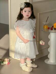 DAZY Baby Girls Summer New Lace Trim Princess Tulle Dress Backless Party Wear - White - View 4