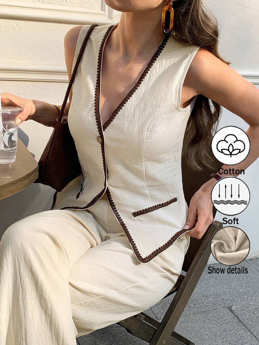 Elyressa Bộ hai chiếc áo khoác mùa hè thanh lịch được dệt thủ công bởi phụ nữ. - Màu be - Xem 1