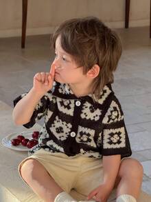 DAZY 男童格子花卉印花休闲Polo衫，夏季