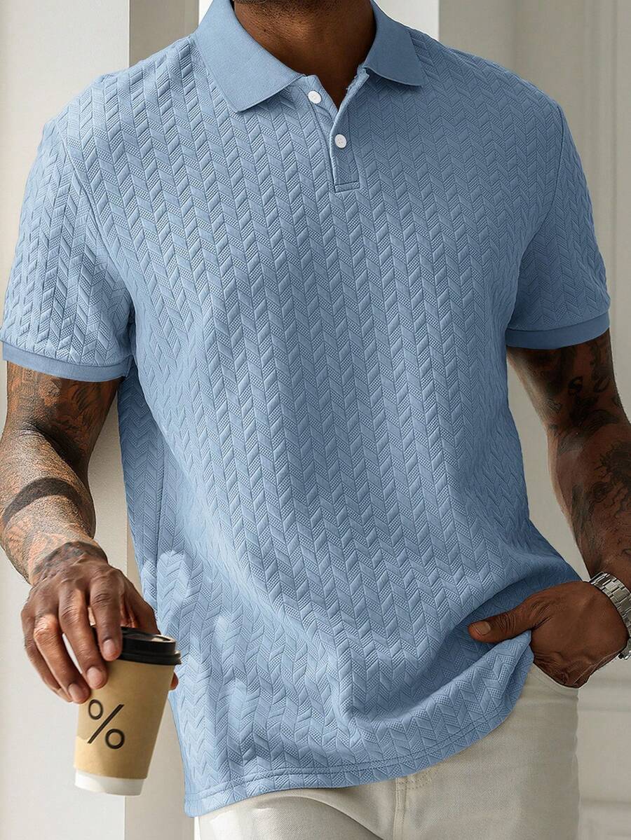 HUEFORM Men's Solid Color Casual Versatile Commuting Short Sleeve Polo Shirt, Formal - Baby Blue - View 1