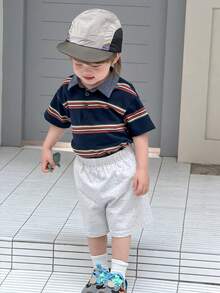 Dazy Kids Toddler Boys' Striped Polo Collar Short Sleeve Top - Royal Blue - View 6