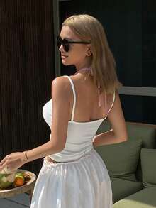 DAZY Plaid Spaghetti Strap 2 In 1 Camisole With Built-In Padded Bra Women's Undershirt - White - View 2