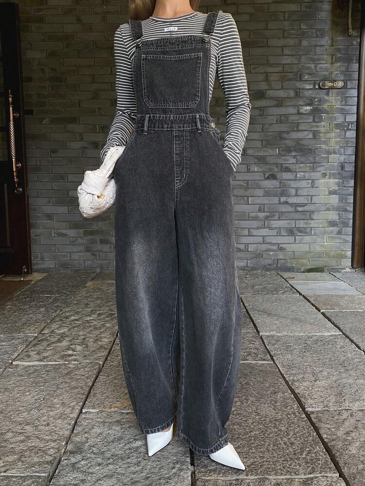 Western Cowgirl Loose Distressed Bib Overall Harem Pants, Casual Street Style Denim Bib Pants And Jumpsuit For Women, Spring/Autumn