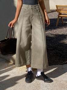 DAZY Women's Regular Mid-Rise Casual Cropped Jeans Y2k Jorts - Khaki - View 3