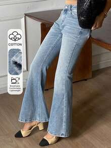 DAZY 女士常规腰围性感休闲喇叭裤 - 中等水洗藍 - 查看 1