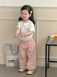 DAZY 女童夏季新款韩版碎花荷叶边灯笼裤，刺绣透气防蚊裤 - 粉色 - 查看 9