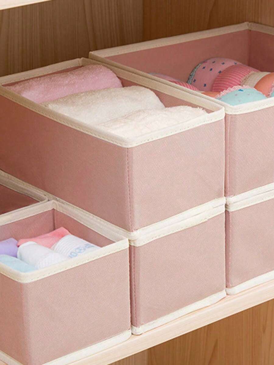 1/3/6/9/12 Packs Foldable Cloth Storage Box Closet Dresser Drawer Organizer Fabric Baskets Bins Containers Divider For Clothes Underwear Bras Socks Lingerie Clothing - Pink - View 1