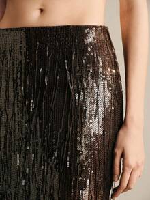 Arave 亮片流苏银色鱼尾个性派对半身裙，适合女士晚礼服、伴娘礼服、正式晚宴礼服，春夏款 - 巧克力棕 - 查看 4