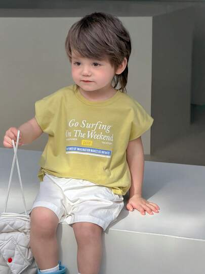 DAZY Toddler Boys' Round Neck English Letter Print Short Sleeve Top, Spring/Summer