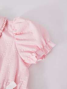 SHEIN ChillGRL Streecool 少女宽松腰A字连衣裙，纯色3D立体压纹面料，衬衫领，蝴蝶结装饰，适合春夏休闲穿着 - 粉色 - 查看 10
