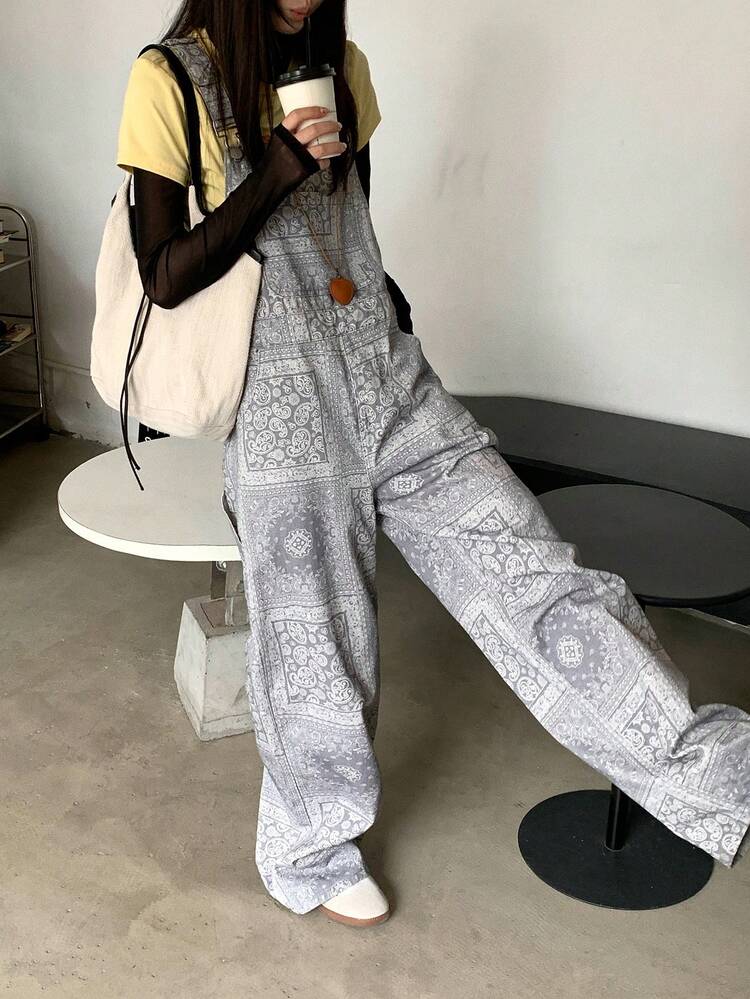 Women's Casual Floral Print Dungaree Jumpsuit