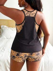 Swim Lushoire 大码女式时尚度假沙滩拼接褶皱吊带泳衣套装 - 棕色 - 查看 2