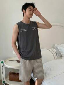 DAZY 男士字母印花背心短裤睡衣套装，夏季 - 彩色 - 查看 5