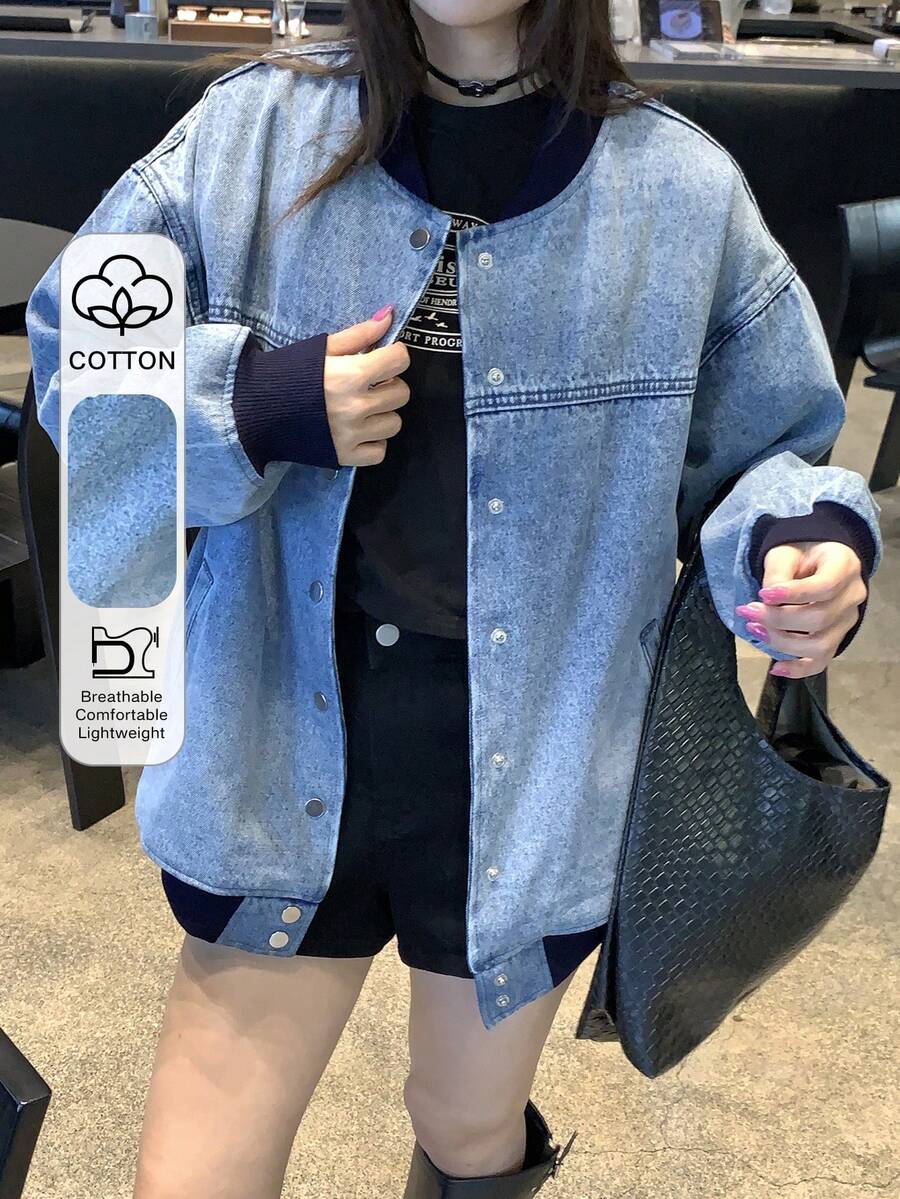 DAZY 充满青春气息的女士休闲牛仔上衣 - 藍色 - 查看 1