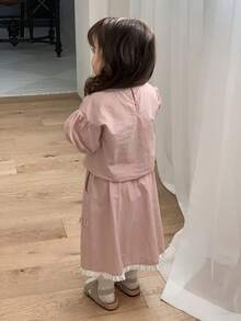 DAZY 2件套女童圆领可爱刺绣衬衫和裙子韩版休闲套装 - 粉色 - 查看 6