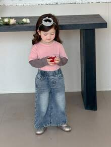 DAZY Infant/Toddler Girls' Washed Distressed Denim With Butterfly Embroidery, Korean Style - Blue - View 7