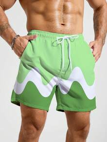 Manfinity KASUA Men's Contrast Color Drawstring Waist Pocket Beach Shorts - Mint Green - View 3