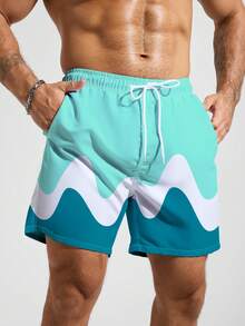 Manfinity KASUA Men's Casual Contrast Color Beach Shorts - Mint Blue - View 3