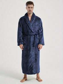 Autumn/Winter Flannel Men's Loose Pajamas - Couples Sleepwear Robe, Bathrobe, Thick & Warm, Soft & Comfortable, Tie Design, With 2 Large Pockets, Machine Washable - Multicolor - View 6