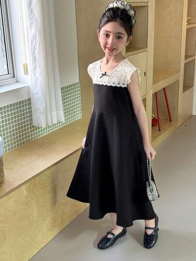 DAZY Tween Girl Summer Contrast Lace Sleeveless Party Dress