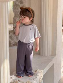 DAZY 2pcs/Set Toddler Boys' Casual Round Neck Short Sleeve T-Shirt And Pants, Comfortable Korean Style Loungewear - Baby Blue - View 4