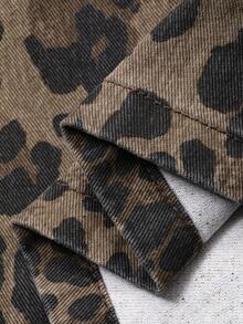 DAZY Blusa vaquera de manga larga con estampado de leopardo de color contrastante para mujer - Café integral - Ver 10