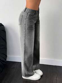 SHEIN PETITE Women's Low Waist Casual Loose Fit Jeans - Grey - View 5