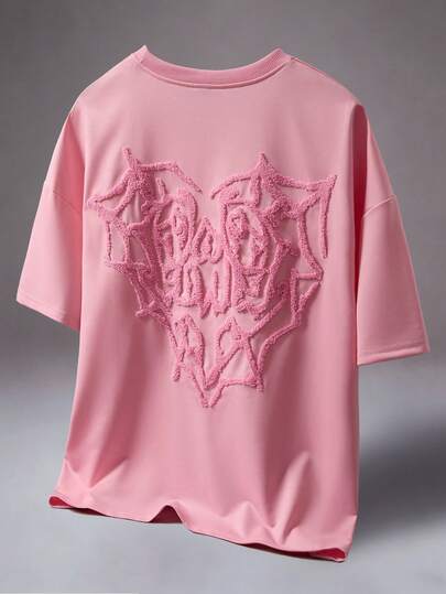STYNVO Camiseta rosa de estilo callejero para hombre con bordado 3D de tela de araña a juego, popular en el estilo INS, para festivales de música al aire libre, discotecas y bares, regalo para novio o esposo, regalo de aniversario