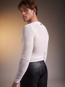 FeverCity Men's Sheer Long Sleeve Slim Fit T-Shirt - White - View 2