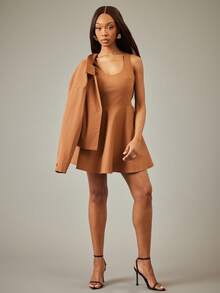 NYA SZN 连衣裙 溜冰裙 修身飘逸 动物纹印花 鳄鱼棕色仿皮 活动派对 特殊场合 婚礼 迷你裙装 女士 - 棕色 - 查看 4