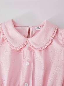 SHEIN ChillGRL Streecool 少女宽松腰A字连衣裙，纯色3D立体压纹面料，衬衫领，蝴蝶结装饰，适合春夏休闲穿着 - 粉色 - 查看 5