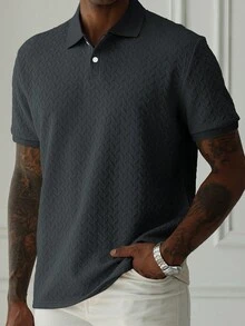 Manfinity CasualCool 男士纯色休闲百搭通勤短袖Polo衫图案 Polo衫 男士Polo衫 男装 男装 黑色Polo衫 - 灰色 - 查看 2