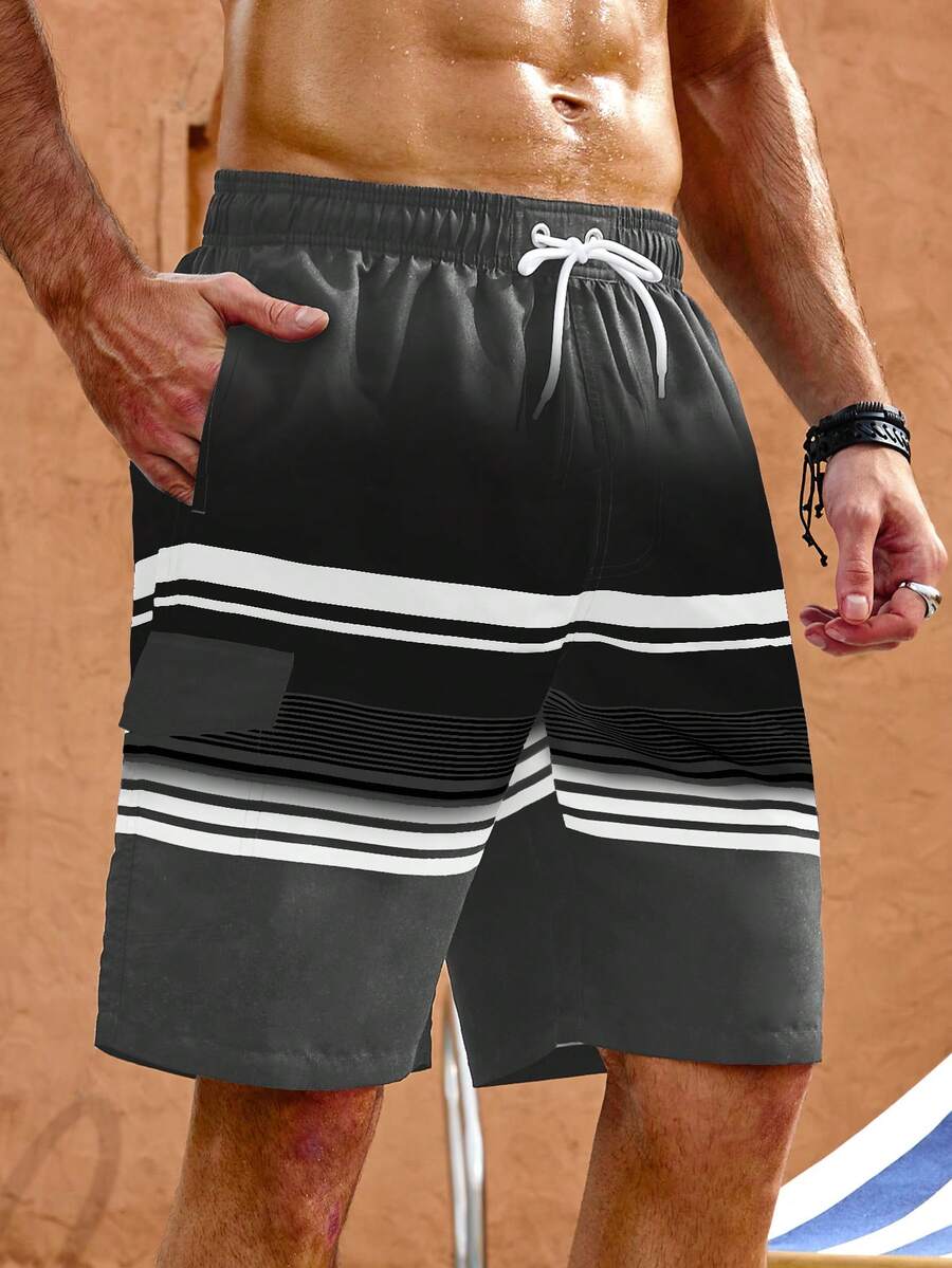 Zalmeno Quần short đi biển nam kiểu ombre có dây rút - Màu xám đen - Xem 1