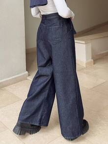 DAZY Women's Loose Fit Wide Leg Jeans With Pockets - Blue - View 2