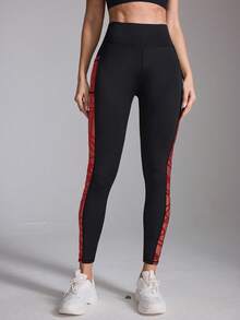Easithlete Women's High Waist Geometric Print Side Pocket Shapewear Leggings - Black - View 5