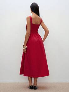 ATUI Studio Women's Red Cotton Maxi Dress – Elegant Chic Long Sleeveless Dress, Breathable Staple For Summer Beach Vacation, Party Vacation - Red - View 4