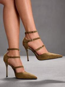 CUCCOO SZL Women's Pointed Toe Buckle Design Fashionable High Heels, Versatile For Daily Wear Valentine's Day - Green - View 1