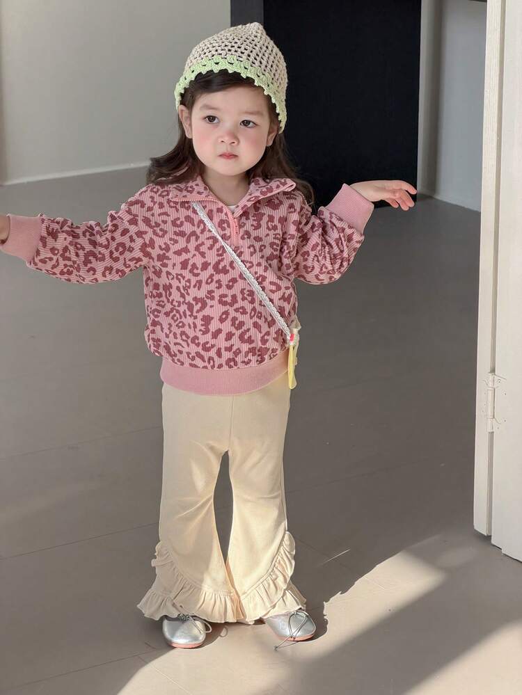 Toddler Girls' Leopard Print Long Sleeve Casual Sweatshirt