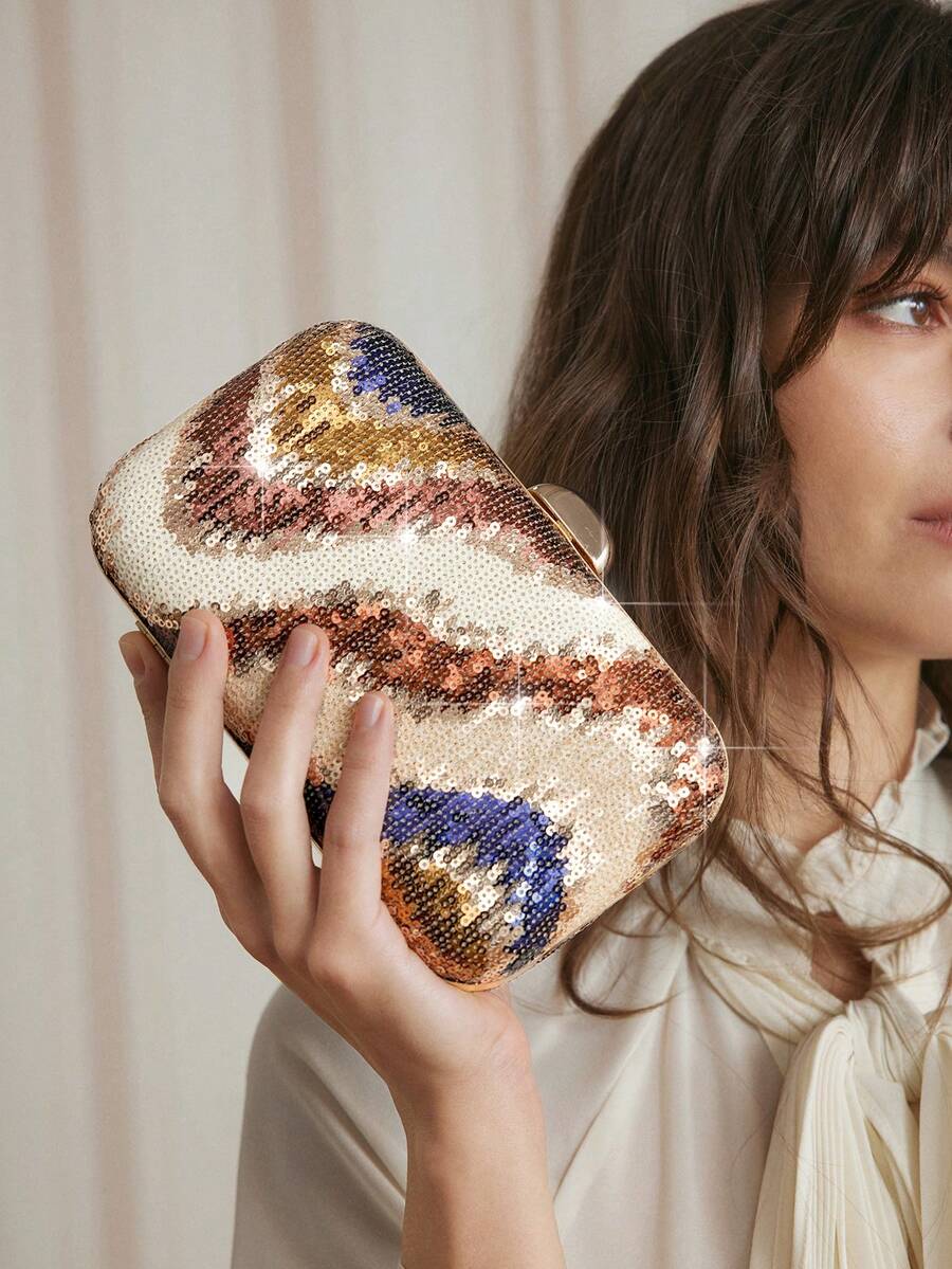 SHECARRY 时尚派对优雅彩色亮片手拿包 - 彩色 - 查看 1