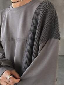 FRIFUL Damen lässiges, locker geschnittenes T-Shirt mit Rundhalsausschnitt , Drop-Shoulder, langärmlig, vielseitig einsetzbar - Grau - Übersicht 8