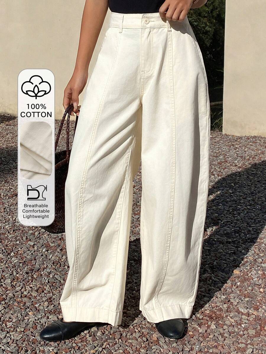 DAZY 女士常规腰部开衩设计休闲筒状牛仔裤 - 白色 - 查看 1